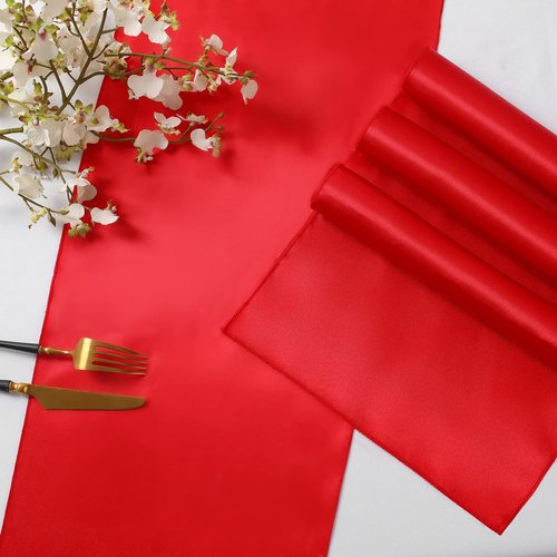Horbaunal 2 Pack Red Satin Table Runner 12 x 108 Inch, Smooth Table Runners for Wedding Banquets Birthday Party