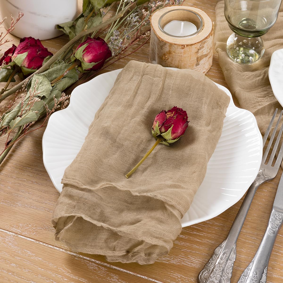 Socomi Nude Coffee Cheesecloth Napkins Summer Cheese Cloths Gauze Set of 24 Boho Washable Dinner Table Napkins for Wedding Party Baby Shower Birthday Party Decor