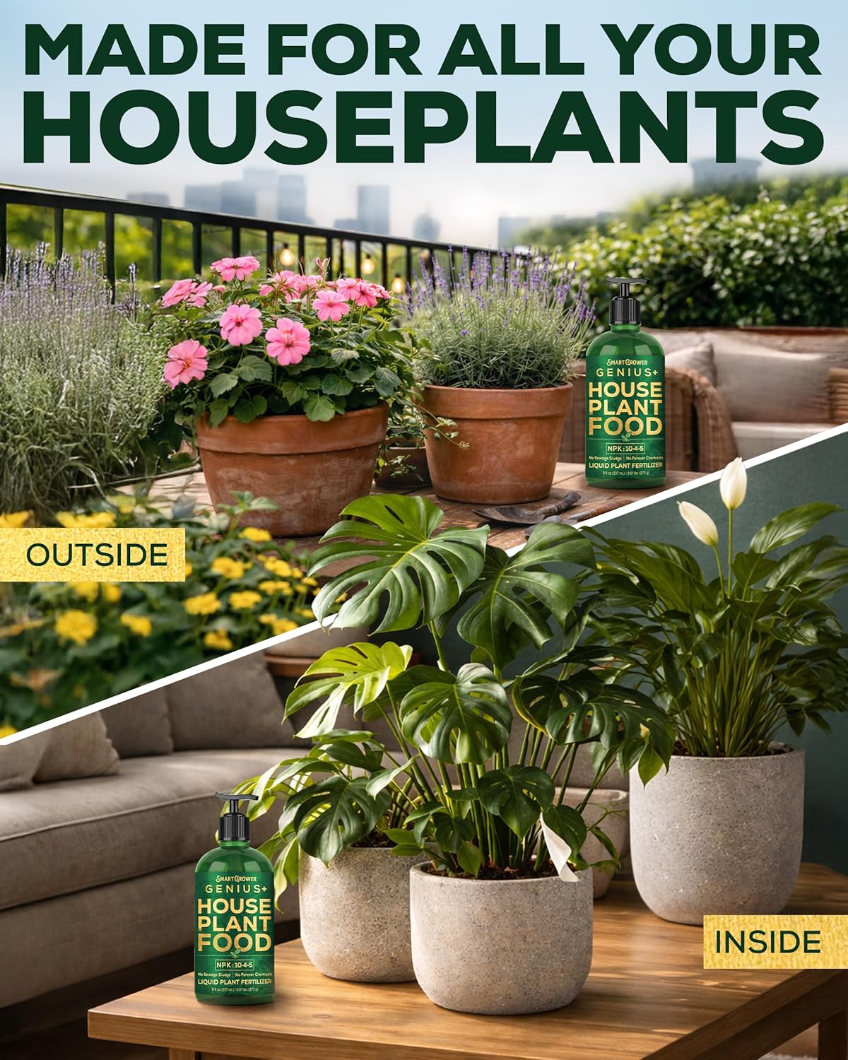 Smart Grower Genius+ Plant Food - Instant Indoor Fertilizer for Healthier Plants | 8oz Makes 96 Gallons