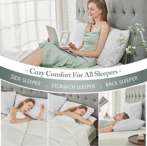 BPC Premium Rayon Bamboo Firm Pillows - Hypoallergenic Shredded Memory Foam | Queen Size Set of 2