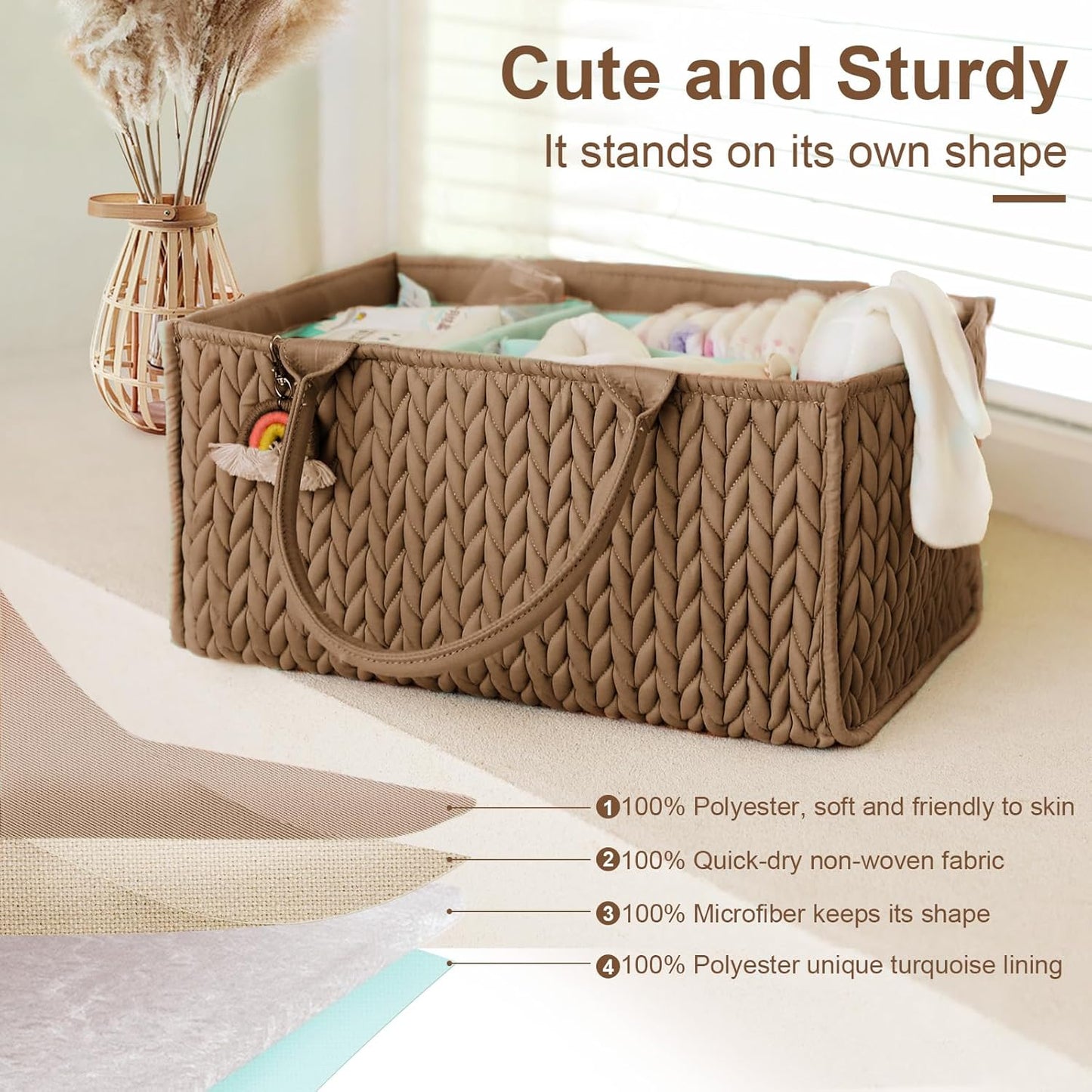 MOMINSIDE Diaper Caddy Organizer - Portable Nursery Storage Basket for Baby Essentials | Brown
