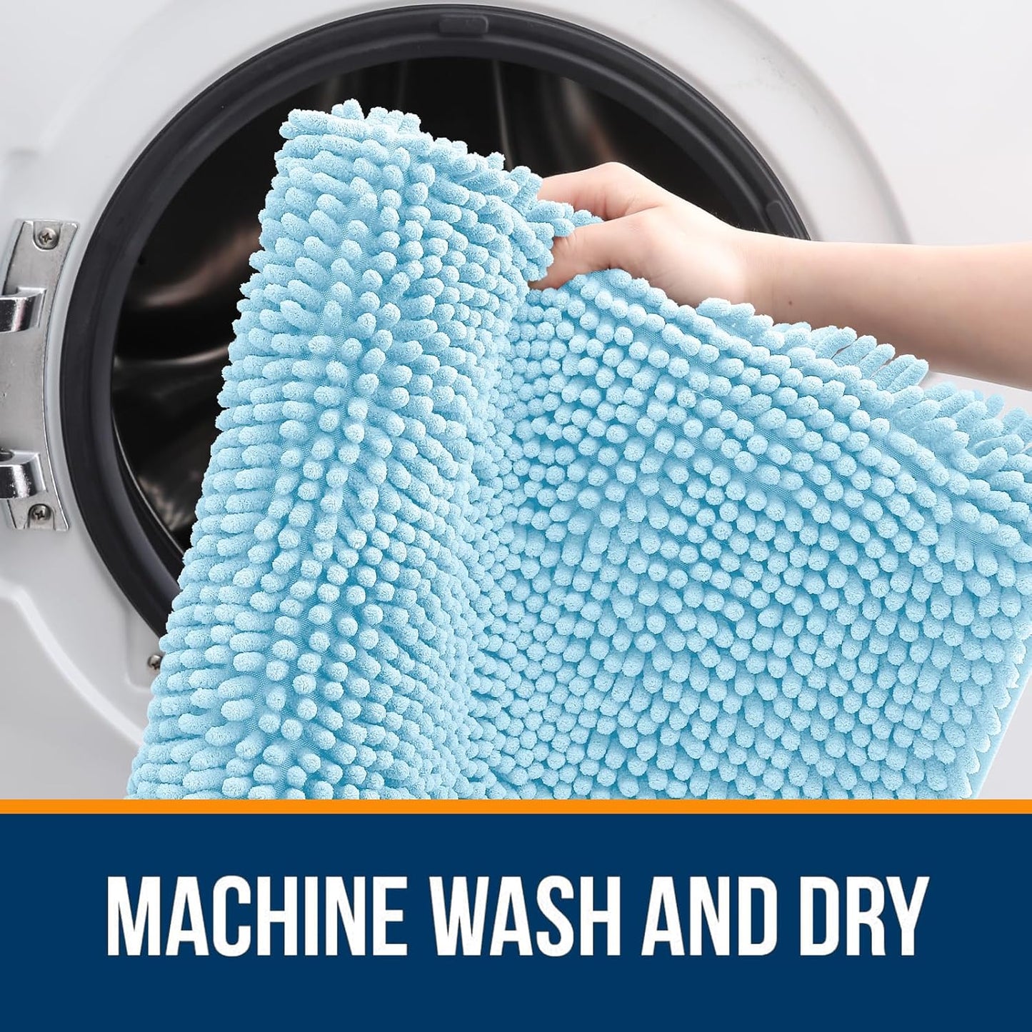 OLANLY Bathroom Runner Rugs - Soft Absorbent Chenille with Rubber Backing | Quick Dry, Machine Washable, 47x20, Sky Blue