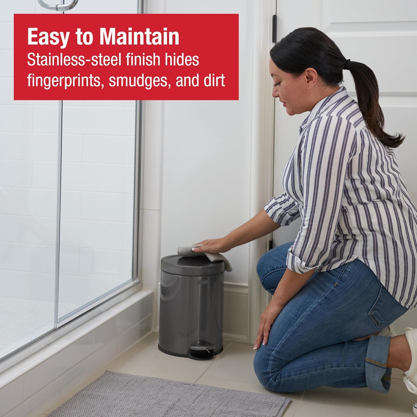 Rubbermaid Stainless Steel Round Step-On Trash Can - 1.6 Gallon Charcoal Wastebasket with Lid for Home & Office