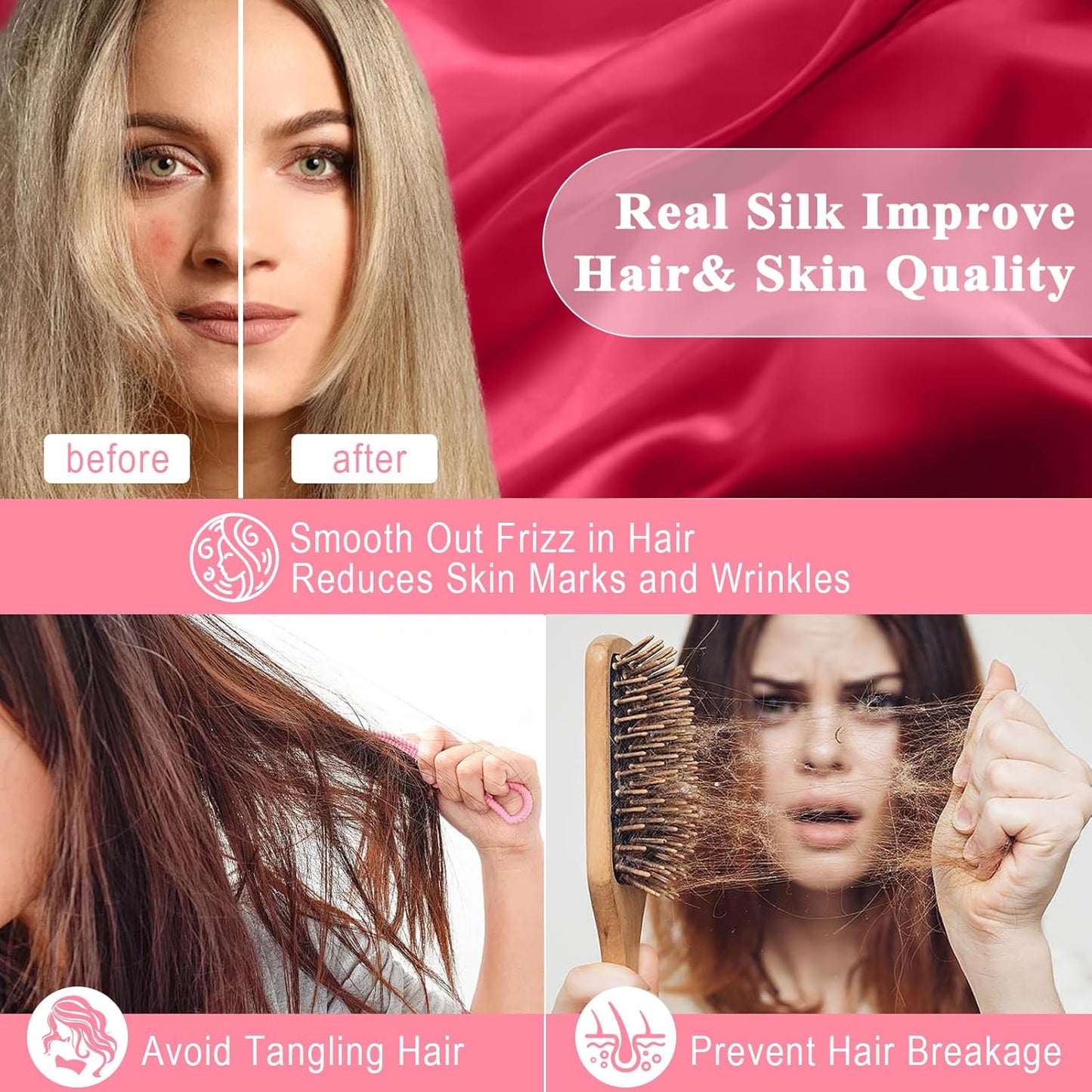 Skiennix 100% Pure Silk Pillowcase 2-Pack - Luxurious 23 Momme Mulberry Silk for Hair & Skin | Red, Standard 20x26