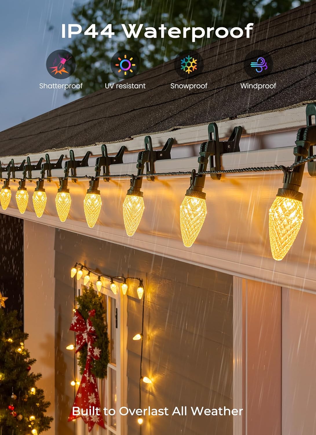 C9 Christmas Lights - 72 FT Connectable LED String Lights | 8 Modes & Timer - Waterproof Warm White Decor