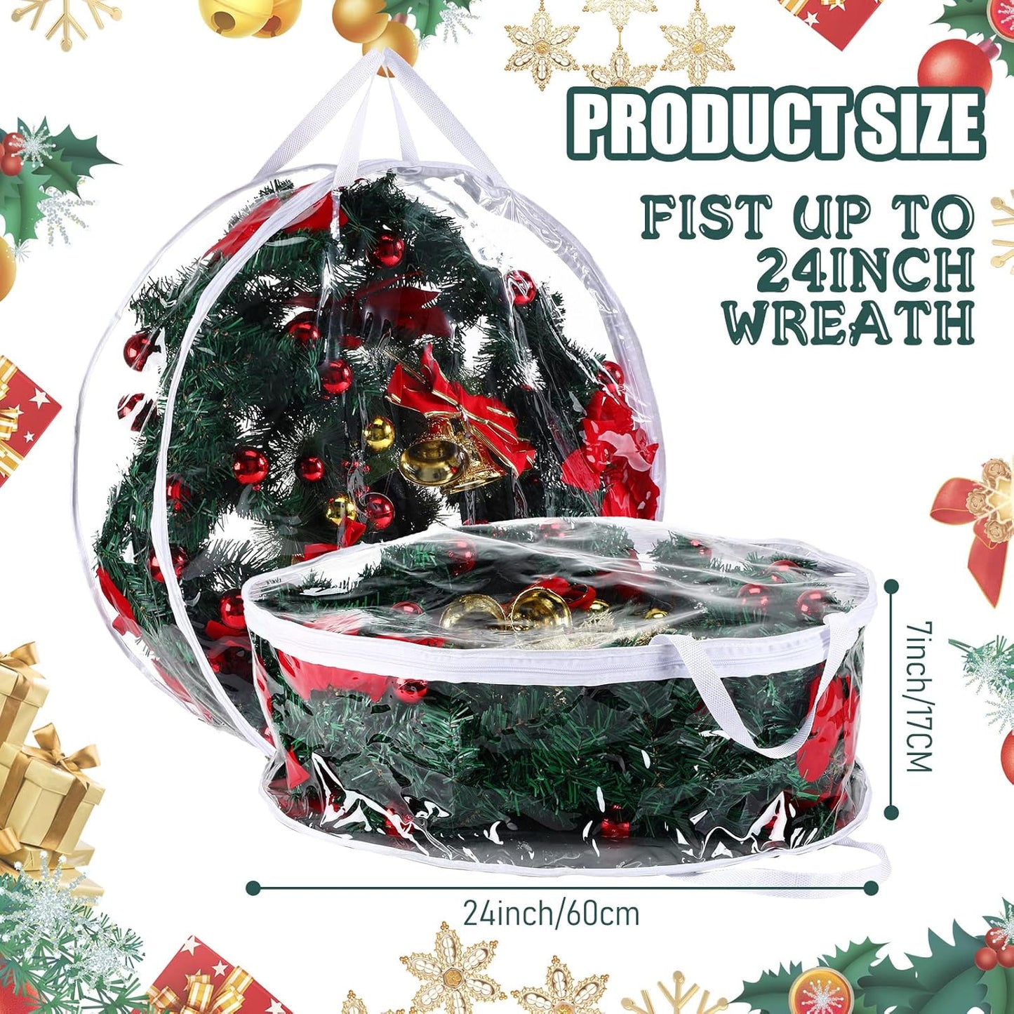Shappy Clear Christmas Wreath Storage Container - 24 Inch Bag with Dual Zippers & Reinforced Handles