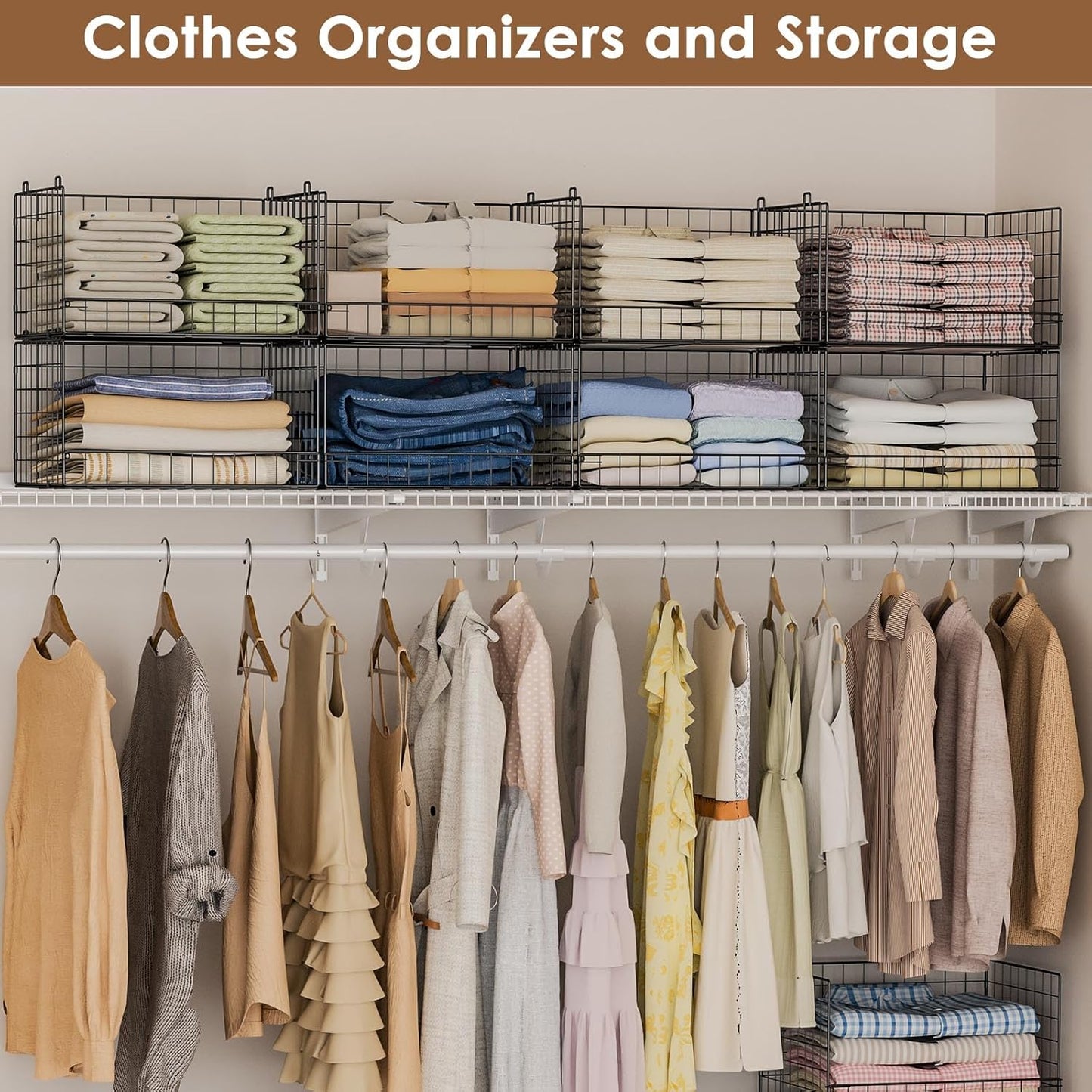 Yociyoga 4-Tier Closet Organizer - Stackable Storage Shelves & Foldable Bins | Black
