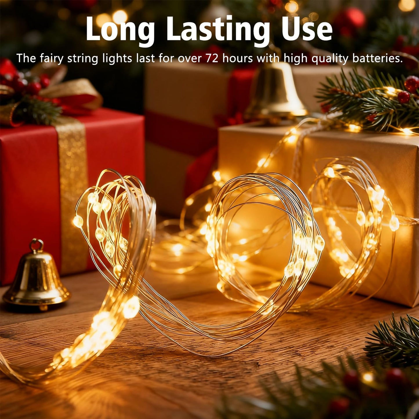 2 Pack Fairy Lights Battery Operated, 200 LED 66Ft Silver Wire Twinkle String Light 8 Modes Auto Timer Mini Christmas Fairy Lights for Bedroom Wedding Decor (Warm White)