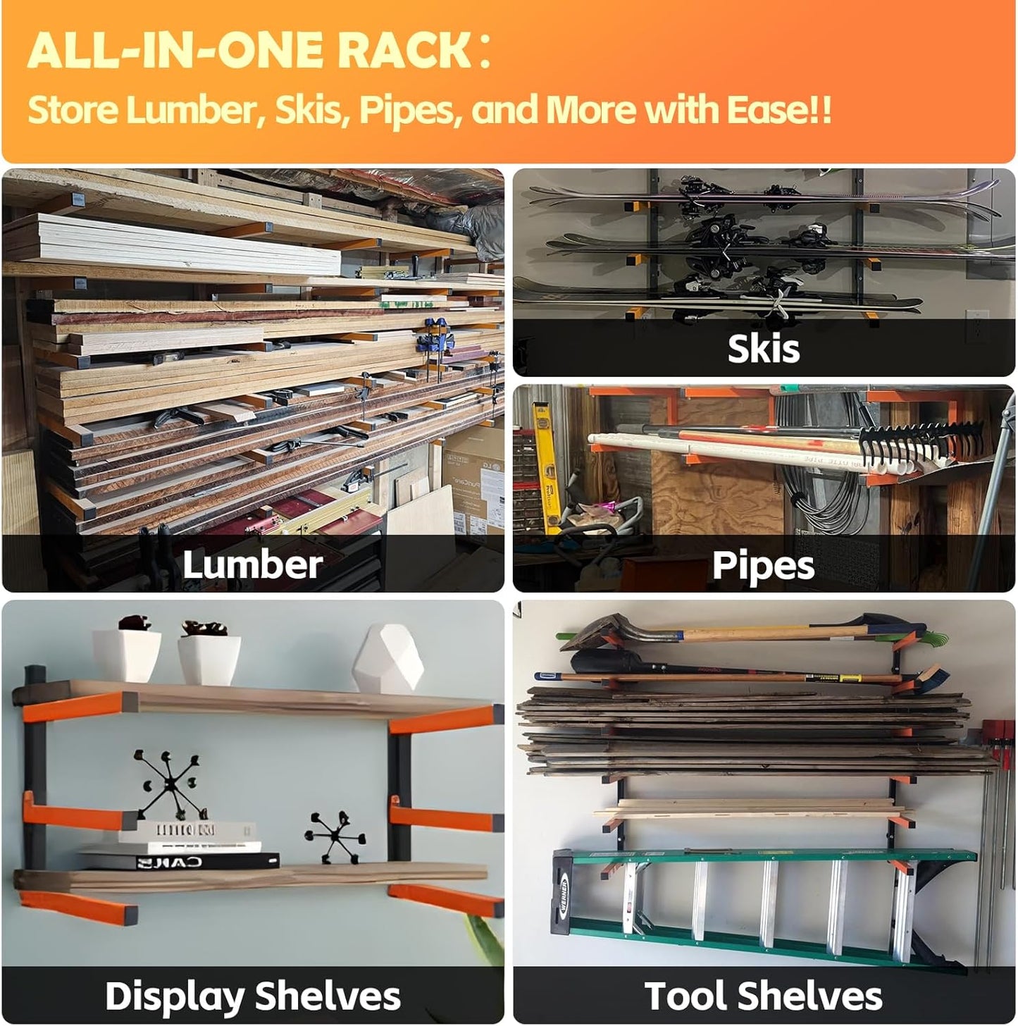 Wefaith Wood Organizer - Heavy Duty Metal Cantilever Shelves | 3-Level Storage Rack Holds 600 Lbs - 2 Pack