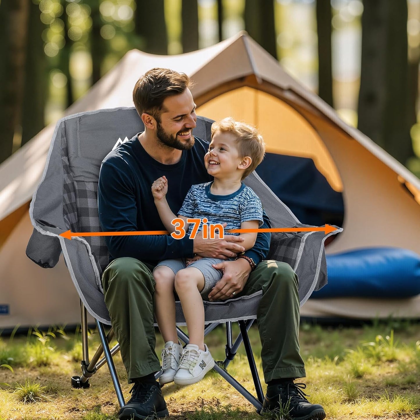 Huskfirm Oversized Camping Chair - Heavy-Duty Padded Design with Cup Holder & Cooler Bag | Supports 450lbs, Grey