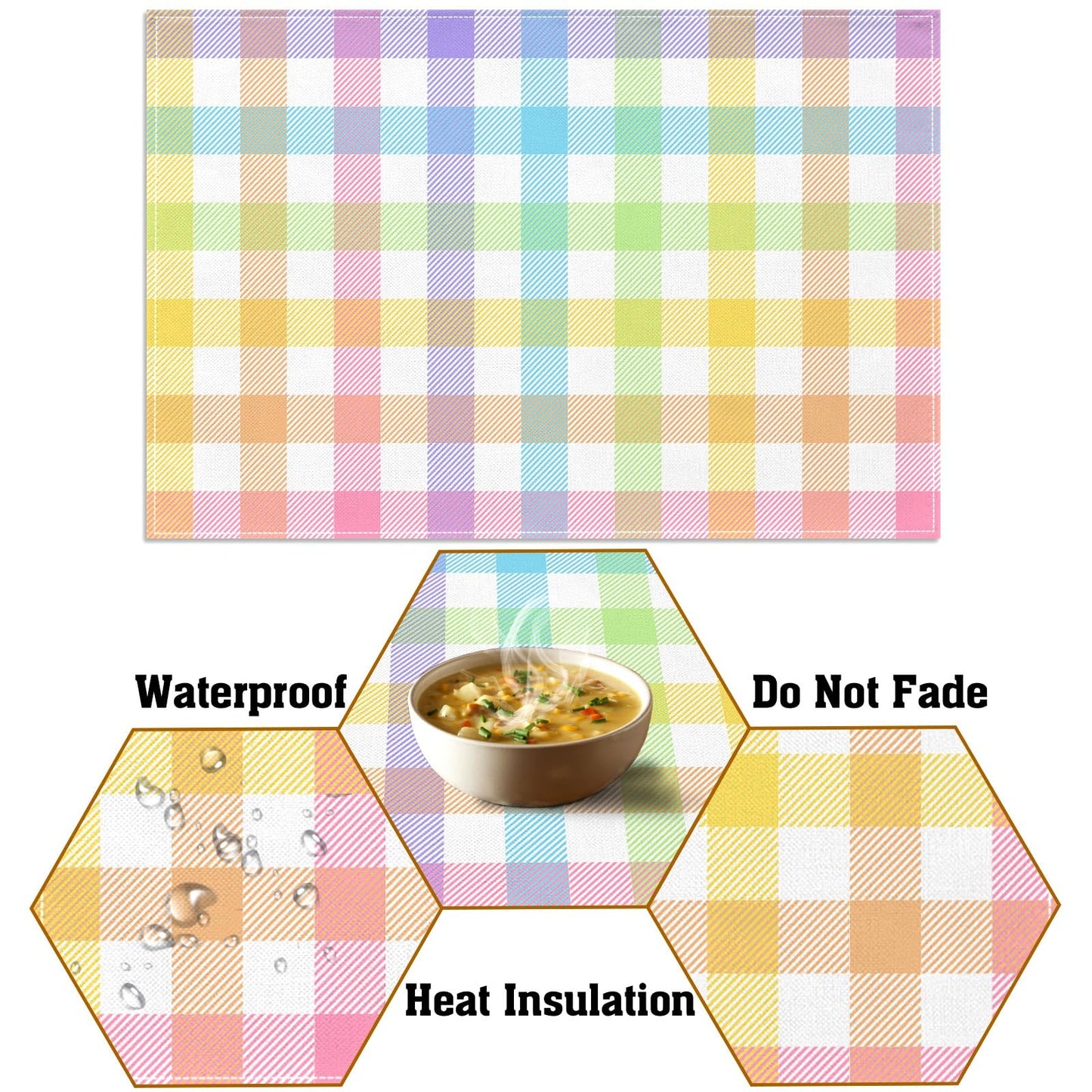 Pudodo Easter Buffalo Plaid Check Placemats Set of 4 Spring Holiday Party Decorations for Home Kitchen Table Supply (12" x 18")