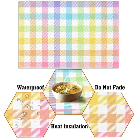 Pudodo Easter Buffalo Plaid Check Placemats Set of 4 Spring Holiday Party Decorations for Home Kitchen Table Supply (12" x 18")