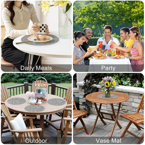Homaxy Round Faux Leather Placemats and Coasters, Washable Dual-Side Table Mats, Wipeable Heat-Resistant Dining Place Mats for Outdoor and Indoor, Set of 6, Diameter 13 and 3.93 inch, Light Grey