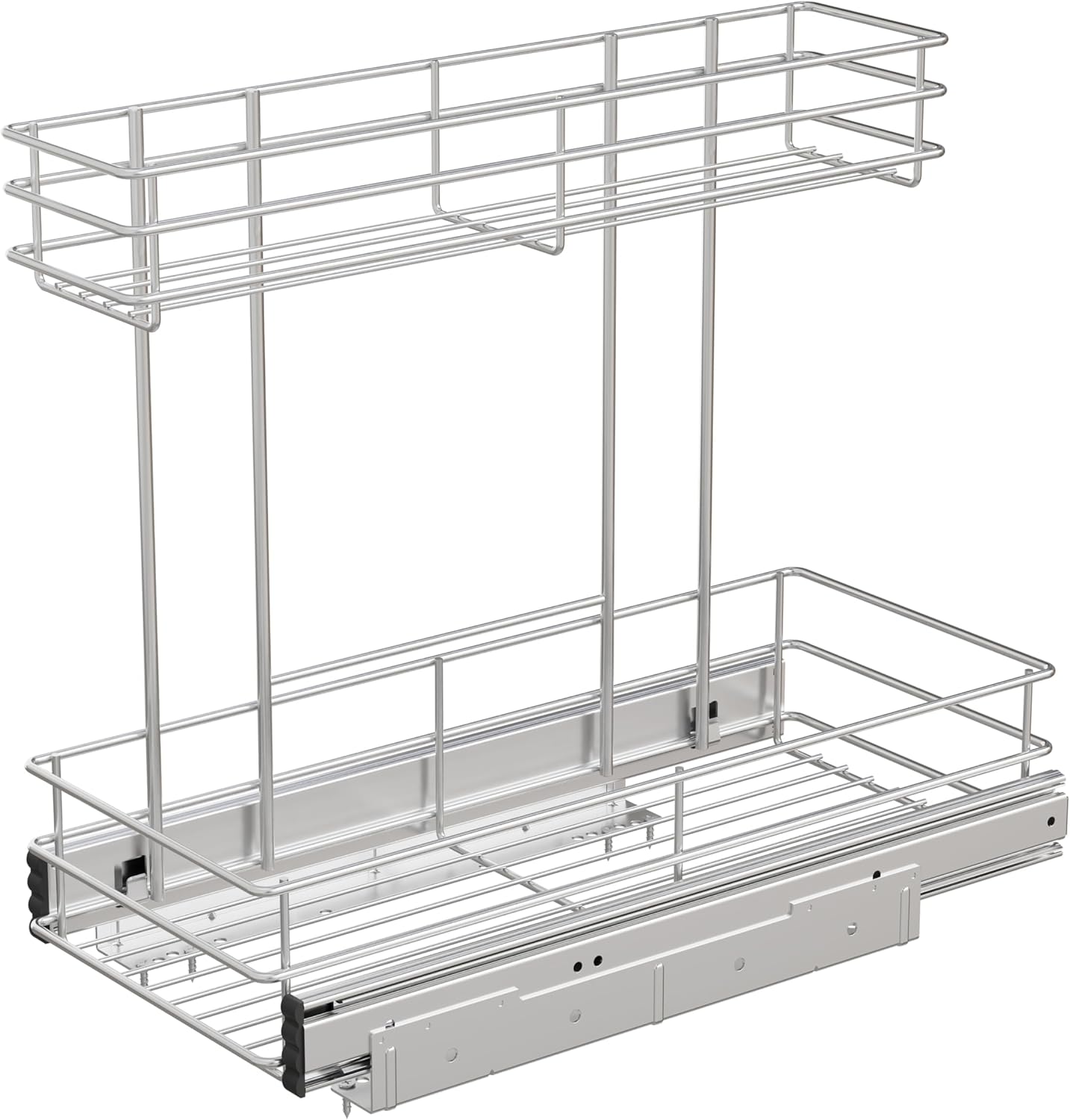 Under Sink Organizer by [Brand Name] - 2-Tier Pull-Out Cabinet Organizer | Chrome Plated, 9"W x 18.5"D