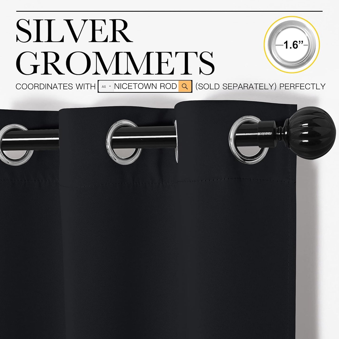NICETOWN Blackout Curtain Shades - Thermal Insulated Grommet Drapes for Summer Home Decor | 2 Panels, 55" x 96", Black