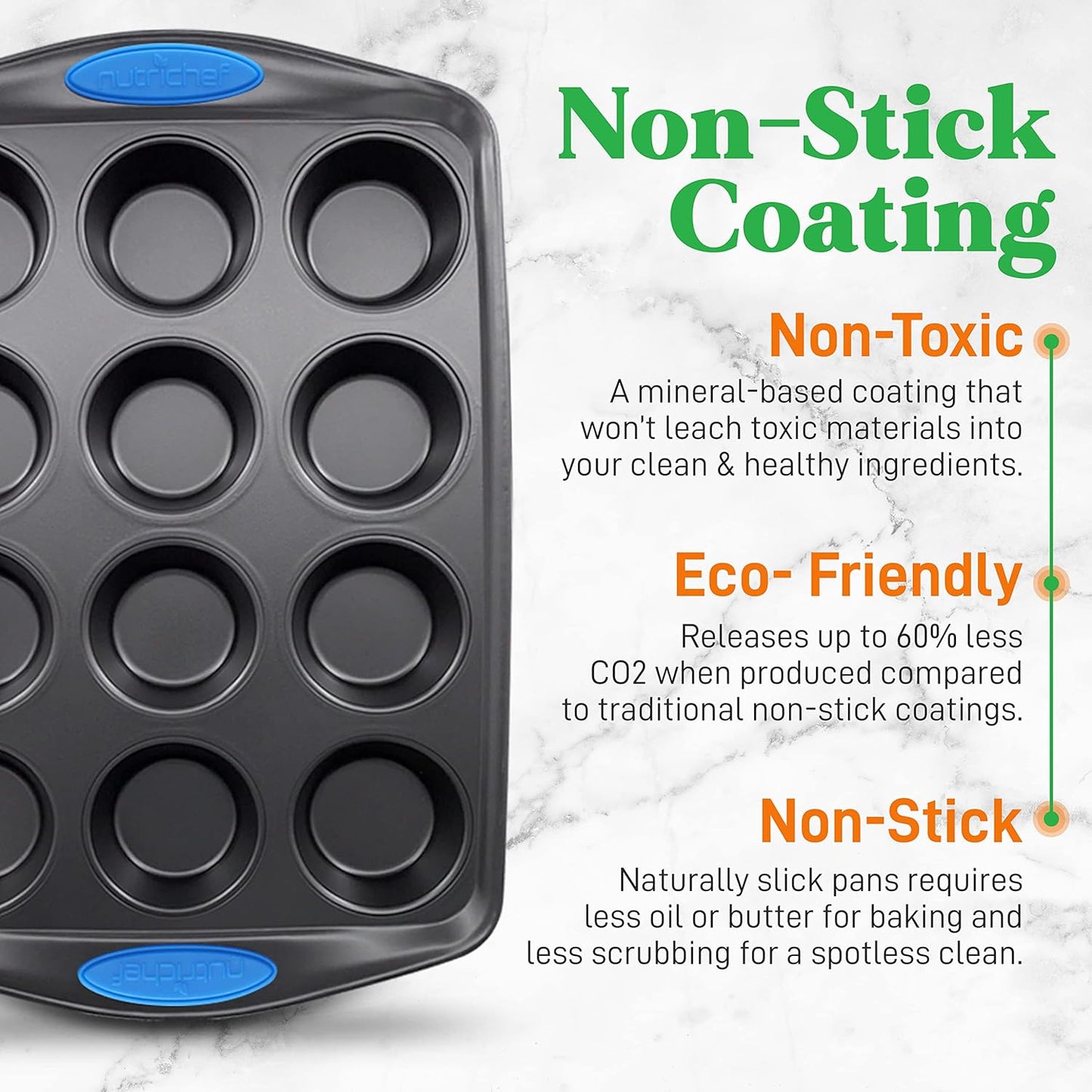 NutriChef 6-Piece Baking Pan Set - Nonstick Carbon Steel Bakeware with Blue Silicone Handles | Includes Cookie Sheets, Roaster Pan, Loaf Pan & Muffin Pan (Gray)