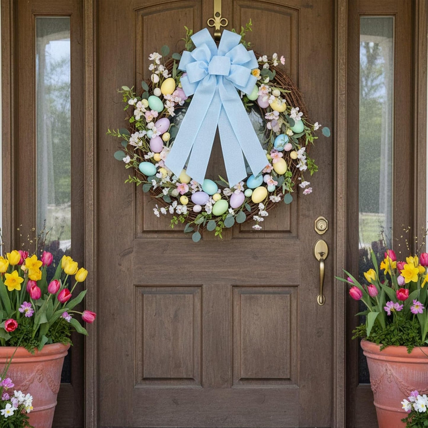 Skiennix Baby Blue Large Bow - 11x21 Inch Linen Texture Wired Ribbon for Wreaths & Decor