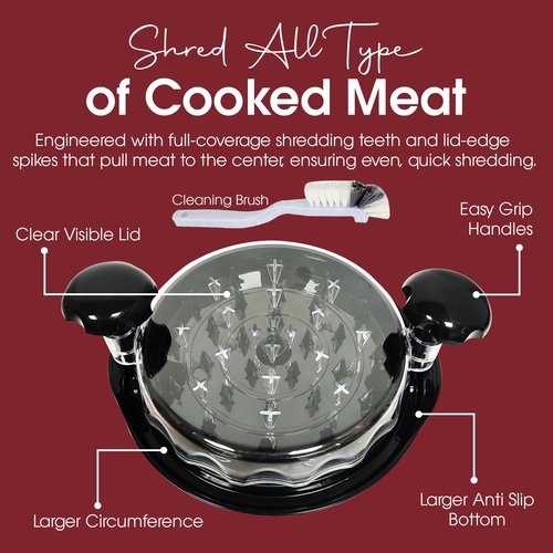 Chicken Shredder Large Chicken Breast Shredder Tool Twist with Brush & Fork, Visible Meat‬ Shredder Machine, Strong Anti-Slip Strip, Ergonomic Handle, BPA Free, Suitable for Pork Chicken‬ (Black)