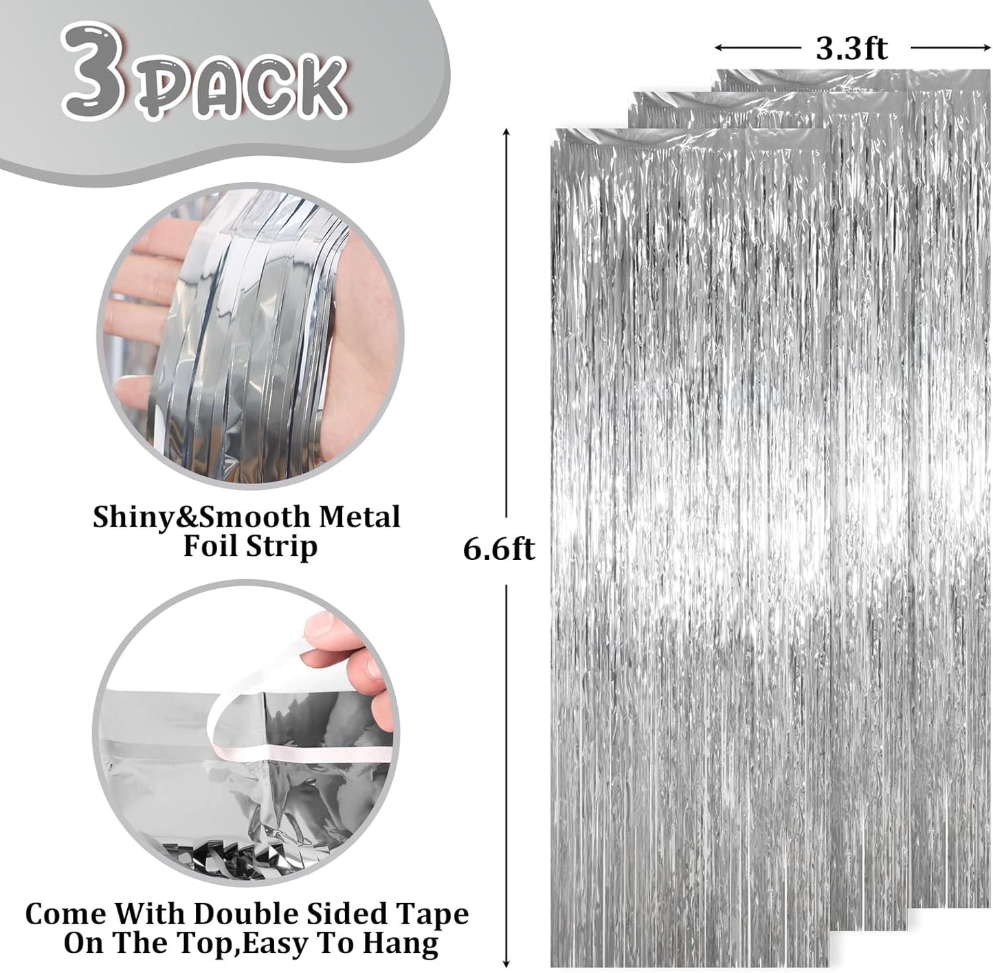 Voircoloria Foil Fringe Backdrop Curtains - 3.3 x 6.6 Ft Tinsel Streamers for Parties & Events | Silver