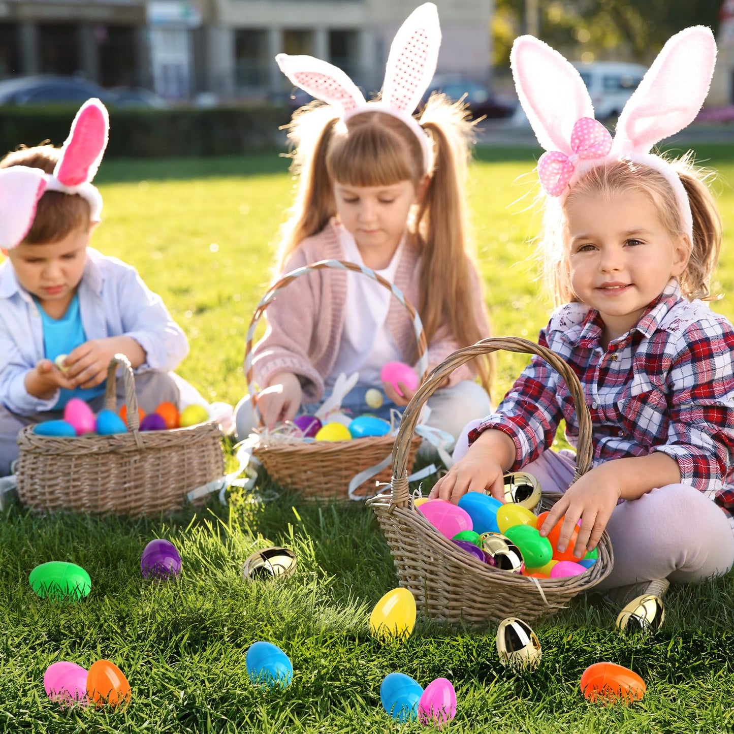 [6 Surprise Golden Eggs] 50 Pack 3 Inch Large Easter Eggs, Empty Easter Eggs Fillable, Bright Colors Plastic Eggs Bulks for Easter Hunt, Easter Party Favor, Basket Stuffers Fillers