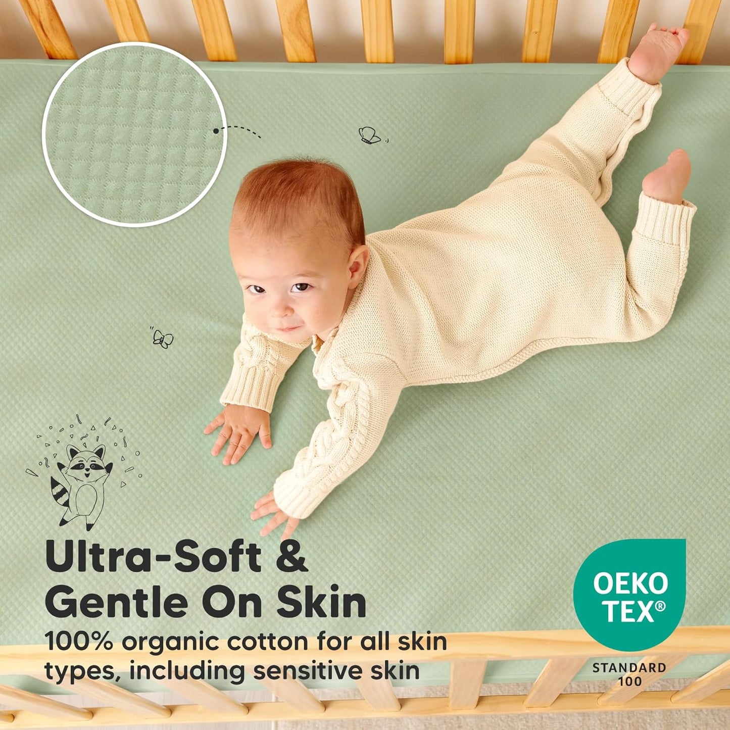 Skiennix Waterproof Crib Mattress Protector Cover - 2-Pack Soft Quilted Cotton Sheets, 52" x 28", Machine Washable