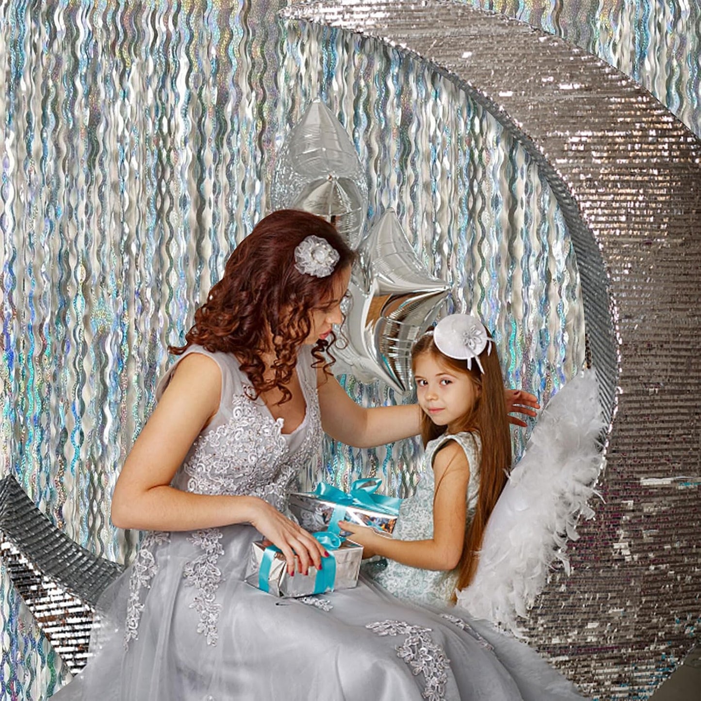 Skiennix Tinsel Foil Fringe Curtains - Sparkling Wavy Backdrop for Parties & Events | Metallic Decor