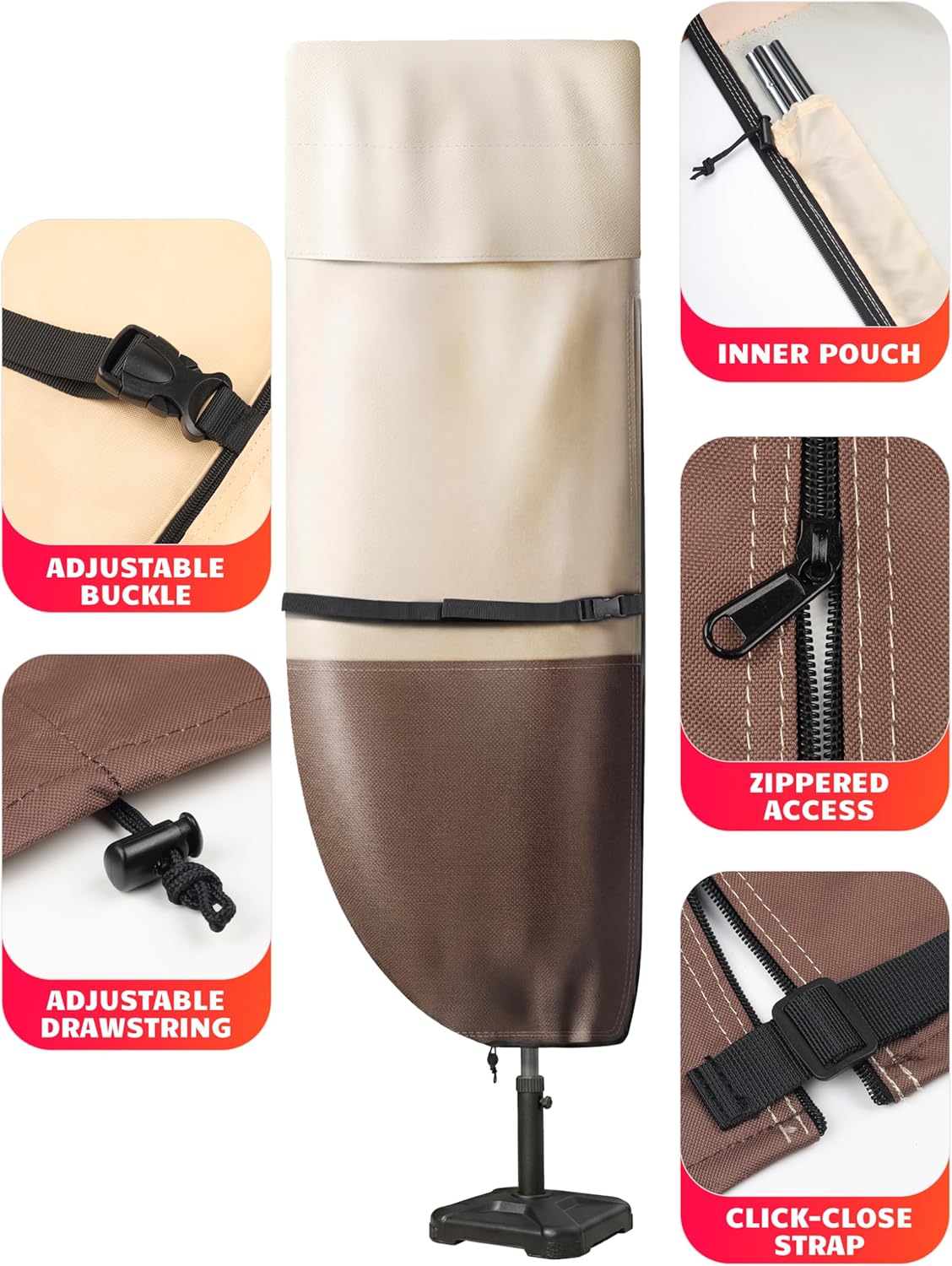Vailge Patio Umbrella Cover - Waterproof & Windproof for 9-13 Ft Cantilever Umbrellas | Includes Support Pole & Storage Bag