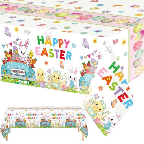 ceiba tree Easter Tablecloths Disposable Plastic 3 PCS Tablecloth Spring Party Supplies Table Decorations Decor 108 X 54 inch