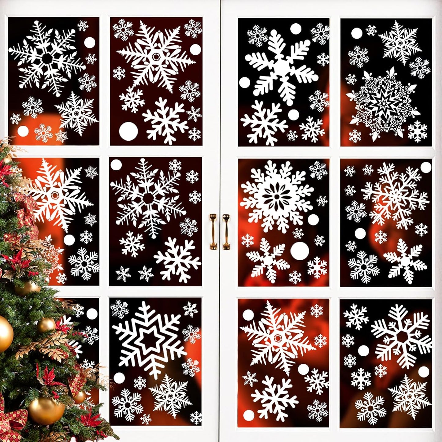 Skiennix White Snowflake Window Clings - 180PCS PVC Static Stickers for Holiday Decorations