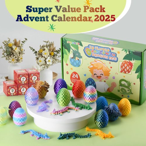 EIMONEY 3D Printed Dragon Egg Advent Calendar - 24PCS Realistic Movable Dragons | Multicolor Design for Kids & Adults