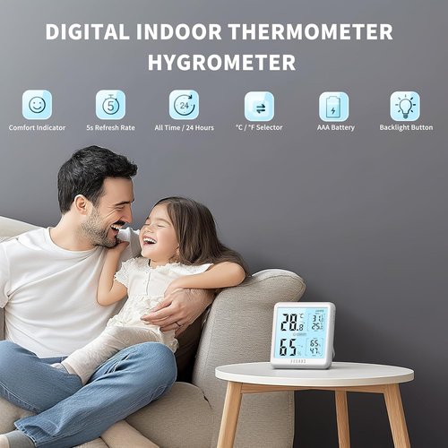 DOQAUS Digital Hygrometer - Indoor Thermometer with Fast Refresh & Max Min Records | White