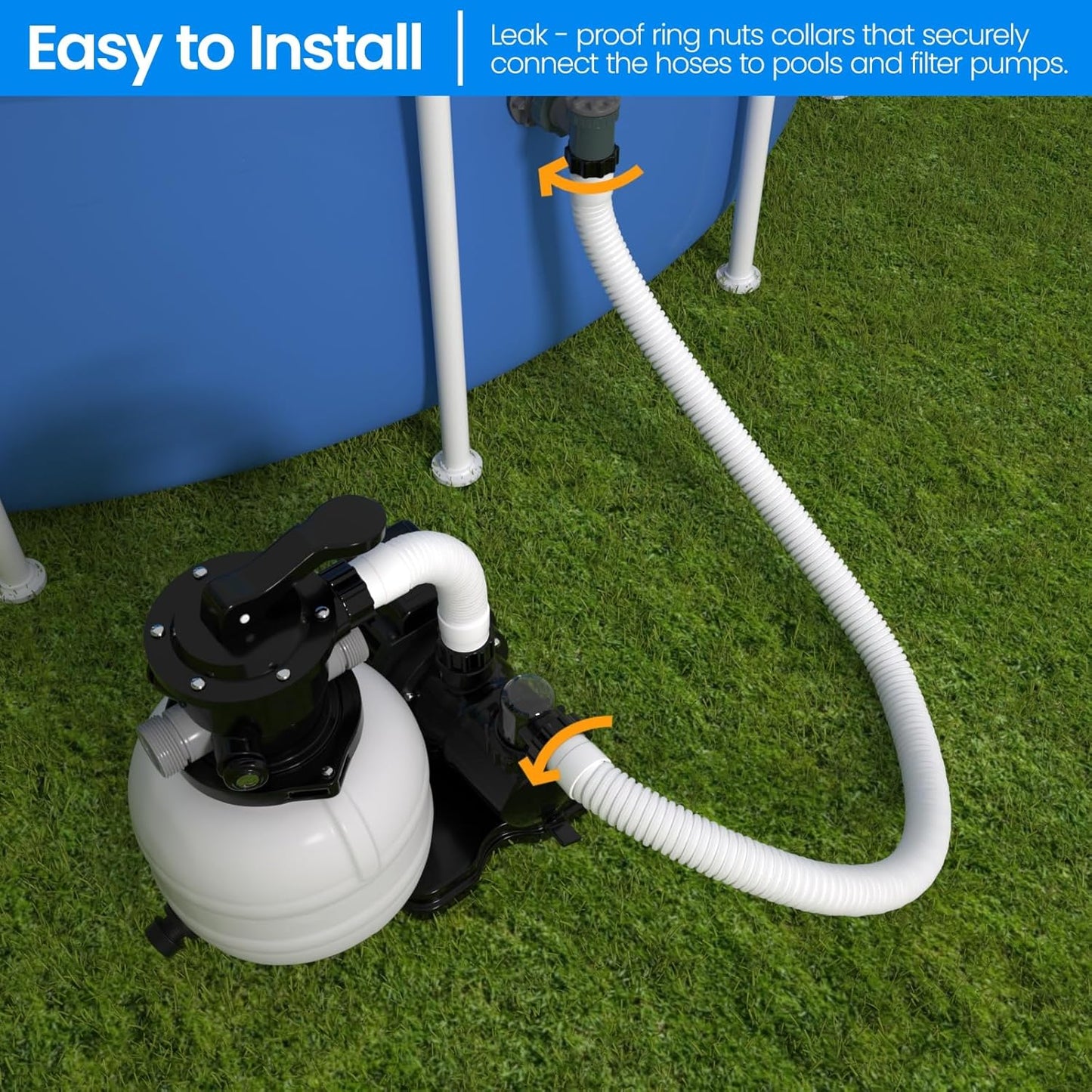 Skiennix Pool Hose Replacement - 1.5" x 40" for Above Ground Pools | Pack of 2, White, Compatible with Filters