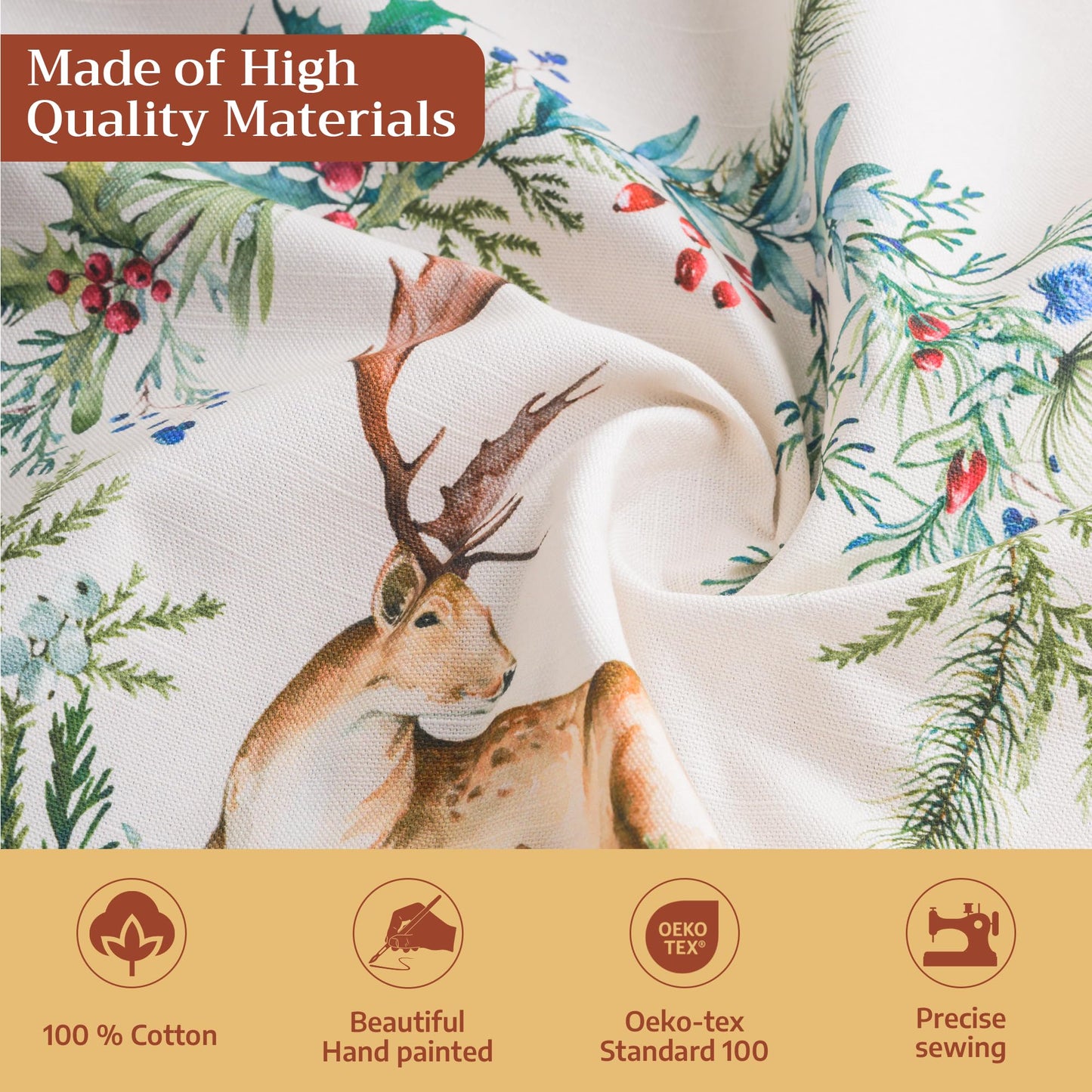 Maison d' Hermine Table Cloth Rectangle Table 100% Cotton 70 x 140 Inches Fall Tablecloth Reusable Everyday Use for Thanksgiving Christmas Decorations Dining Farmhouse Party (Holly Time)