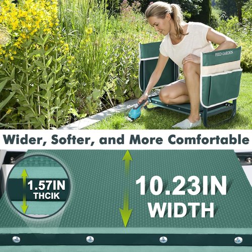 Feed Garden Garden Kneeler & Seat - Upgraded Foldable Gardening Stool with 10.23" Kneeling Pad & Tool Pouches