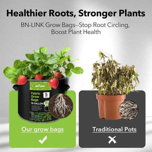 BN-LINK 10 Gallon Grow Bags - Heavy Duty Aeration Fabric Pots with Handles for Vegetables & Flowers