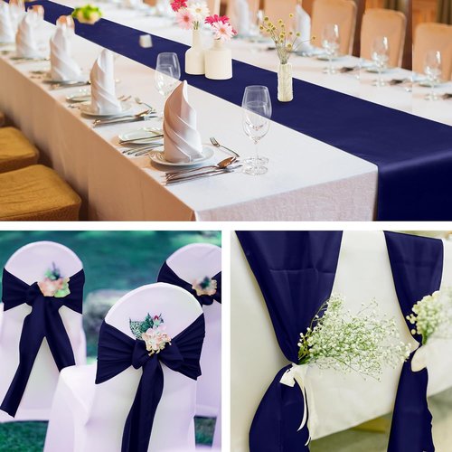 Aneco Satin Table Runner - 12 Pack Navy Blue 12 x 108 Inch for Weddings & Events Decor