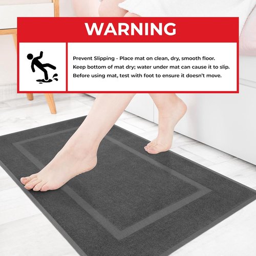 Cotton Paradise 100% Cotton Bath Mats - Soft, Absorbent, Quick-Dry | Set of 2, Dark Gray, 20x34 Inches