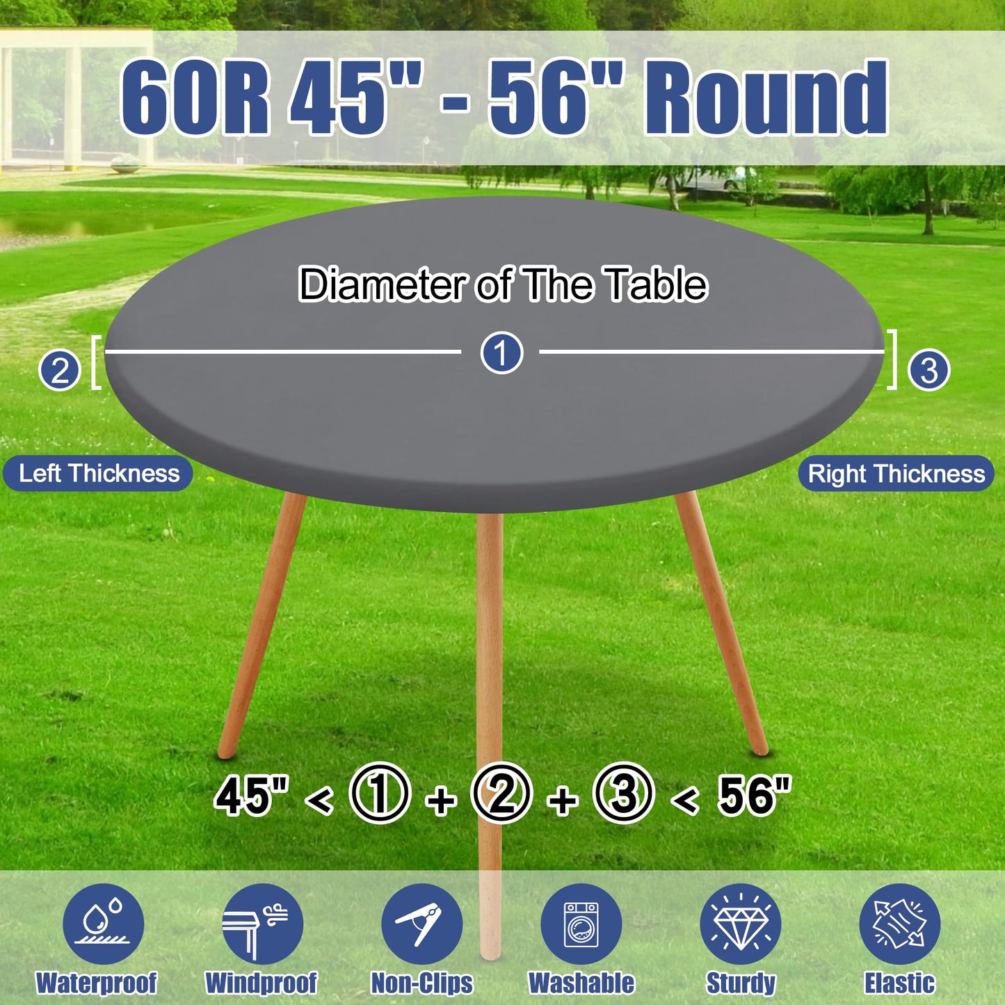 Moosfor Round Spandex Tablecloth, Elastic Fitted Waterproof Tablecloths for 45"-56" Tables, Stretch Washable Picnic Table Cover for Camping, Dining, Indoor and Outdoor, Grey