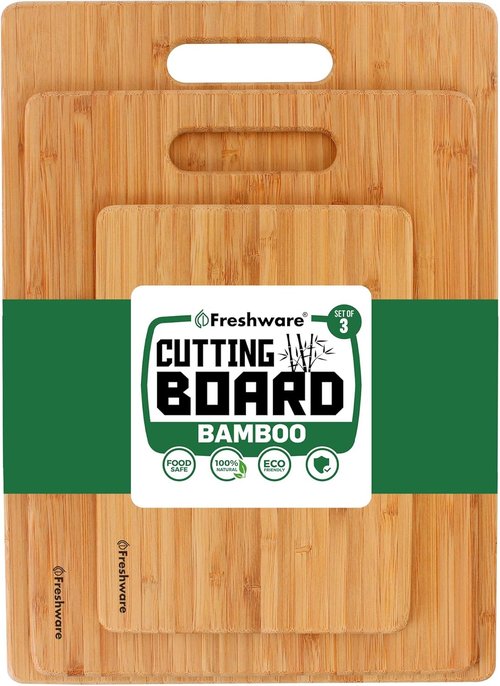 Freshware Bamboo Cutting Board Set - Knife Friendly, Lightweight & Easy Storage | 3 Wooden Boards