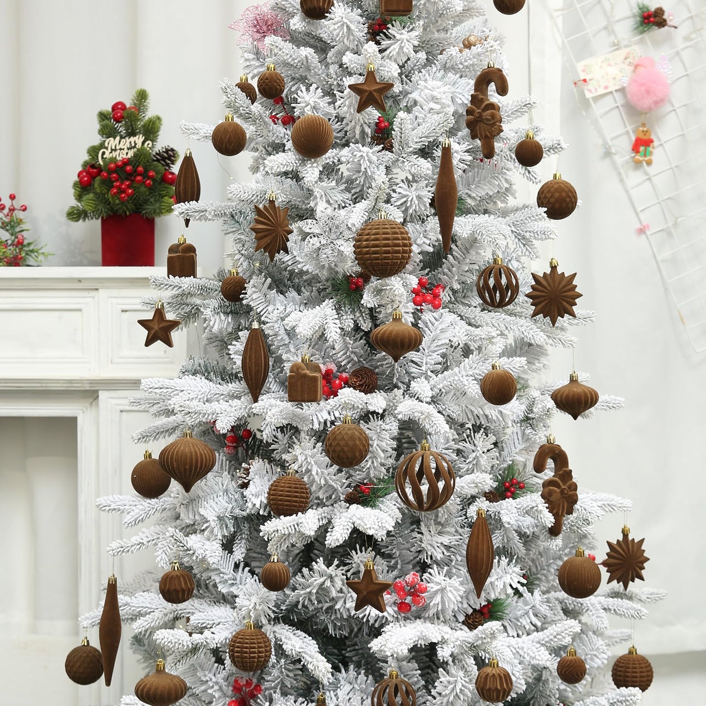 Velvet Christmas Ornaments Balls Set, 50 Pcs Hanging Balls for Xmas Tree Decorations Wedding Wreath Garland Holiday Party Office Home Decor