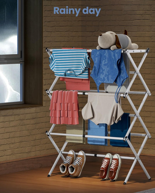 APEXCHASER Clothes Drying Rack Folding - 3 Tier Laundry Drying Rack for Clothes, Expandable Metal Clothing Dryer, Collapsible Towel Rack, Air Drying Rack, White