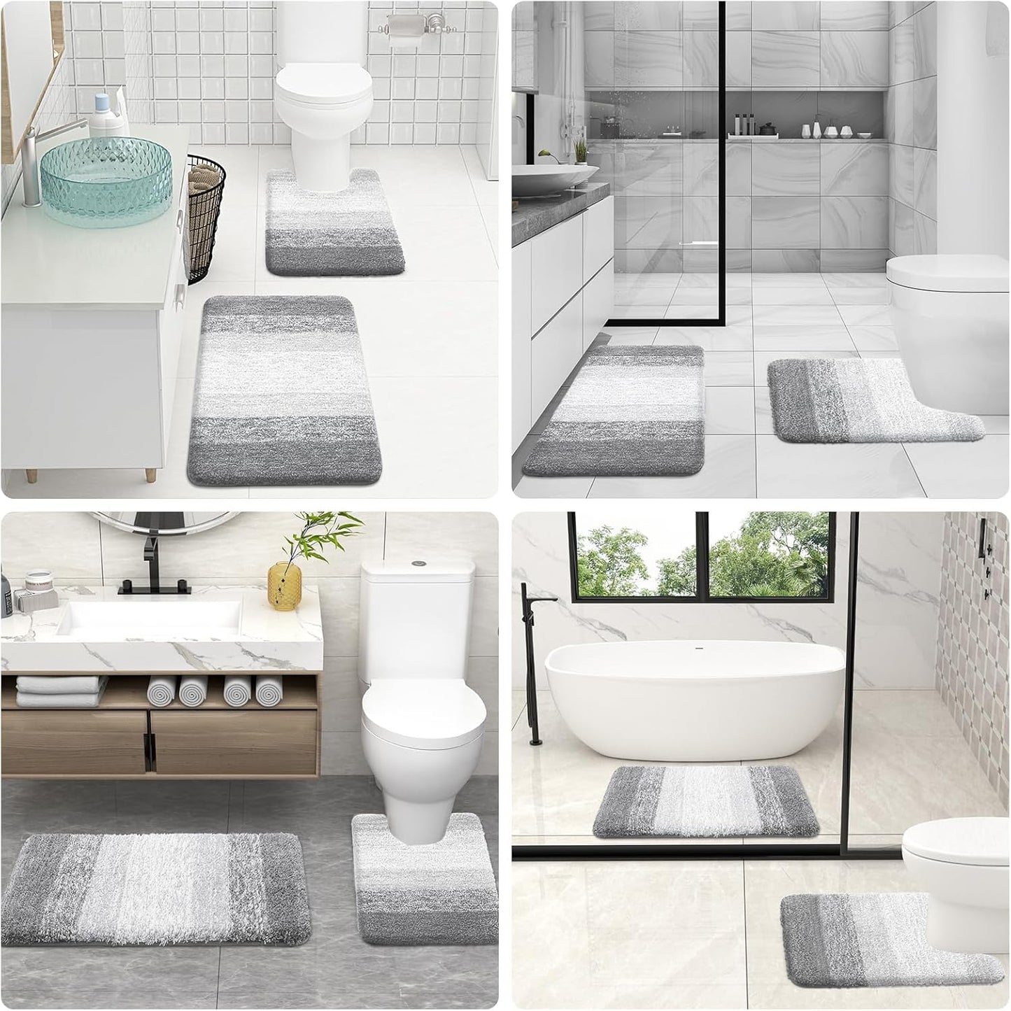 OLANLY Luxury U-Shaped Toilet Rugs - Extra Soft, Absorbent Microfiber Bath Mat | 24x20, Light Grey
