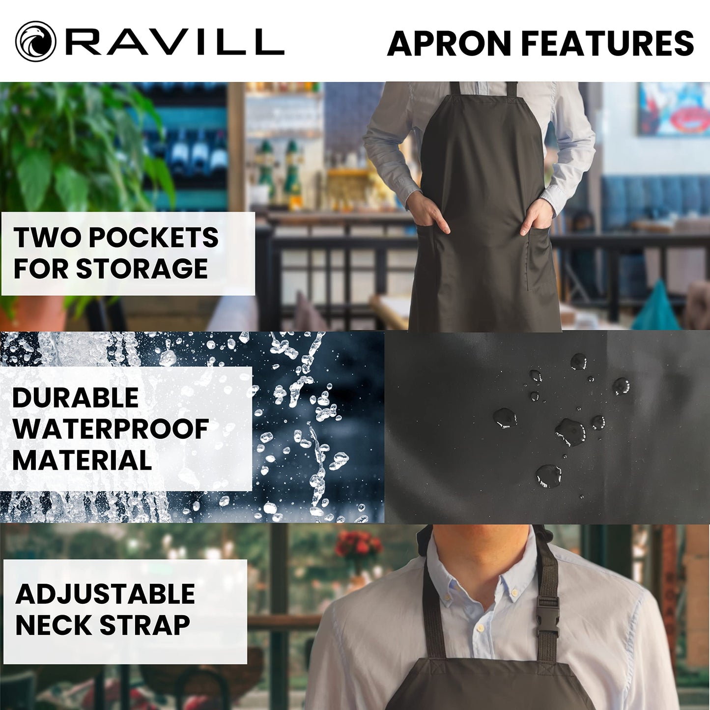 Waterproof Apron For Men and Women - 2 Pockets - Black - 2 Pack - 35" Multi Purpose Work Aprons for Dishwashing, Dog Grooming, Cleaning - Heavy Duty Dishwasher Apron - Water Resistant Kitchen Apron