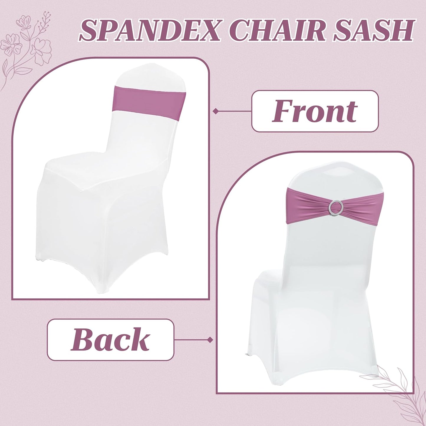 MDS Premium Spandex Chair Sashes - Stretchy Bow Covers with Buckle Slider | Fits Universal Dining Chairs - Dusty Pink (Pack of 50)