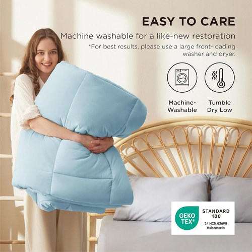 Bedsure Comforter Duvet Insert - All-Season Twin XL Quilted Down Alternative Blanket, Light Spa Blue 92x68 Inches