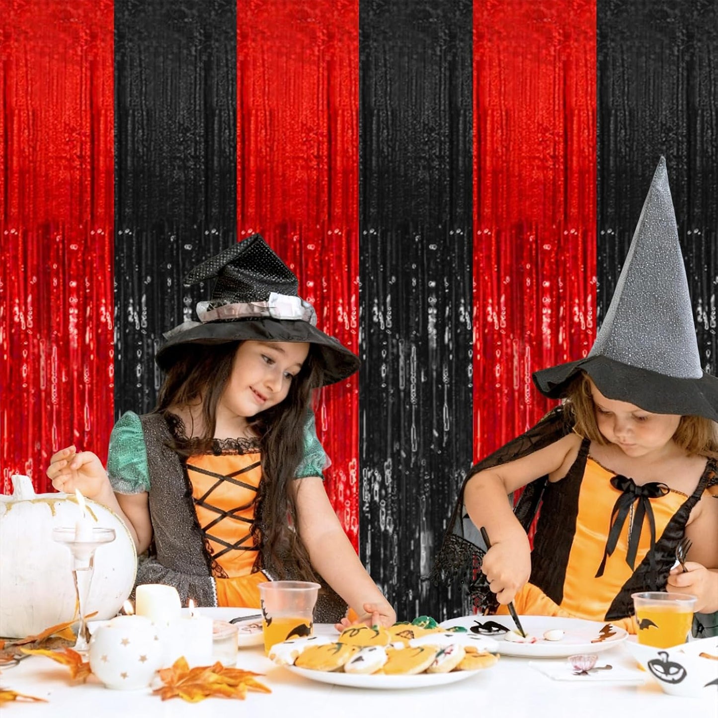 Party Backdrop Streamers - 10 Pack Black & Red Foil Fringe Curtains for Birthday & Holiday Decor