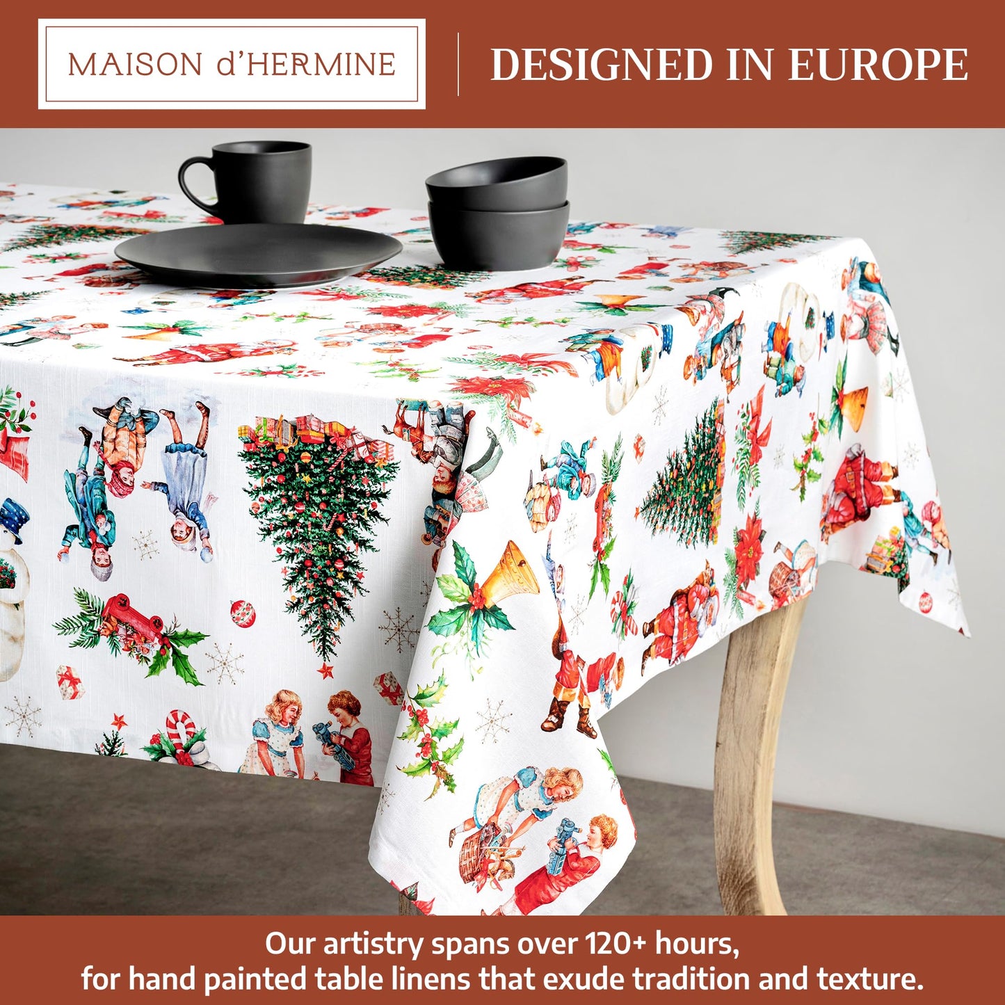 Maison d' Hermine Table Cloth Square Table 100% Cotton 54 x 54 Inches Fall Tablecloth Reusable Everyday Use for Thanksgiving Christmas Decorations Dining Farmhouse Party (Chromo)