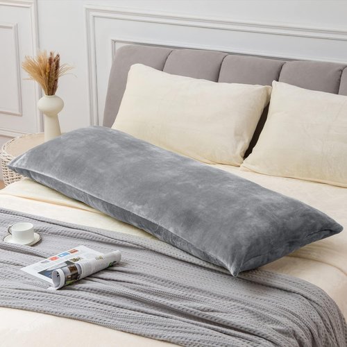 BEDELITE Body Pillow Cover - Super Soft Fuzzy Fleece with Zipper Closure | 20 x 54 Inches, Cozy Gray Design