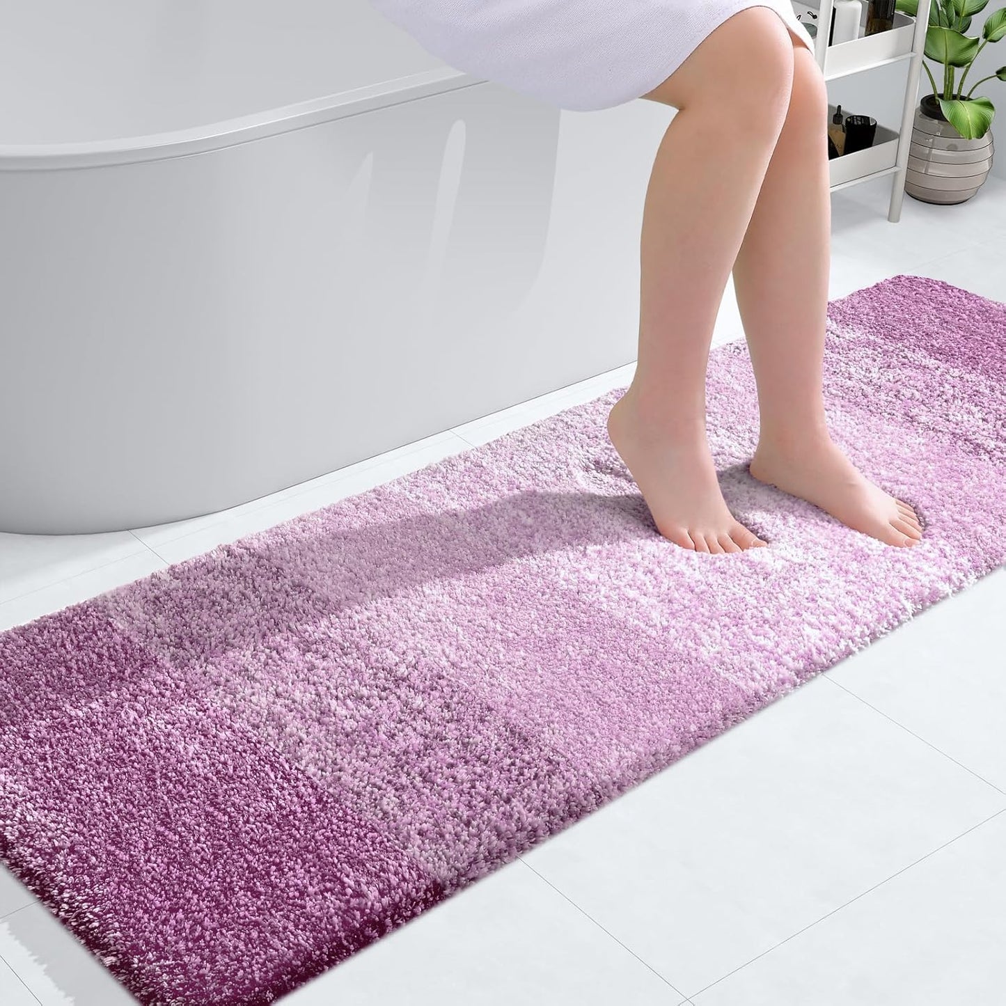 OLANLY Bathroom Runner Rug - Extra Soft Microfiber Mat with Rubber Backing | Quick Dry, 59x20 Inches, Pinkish-Purple