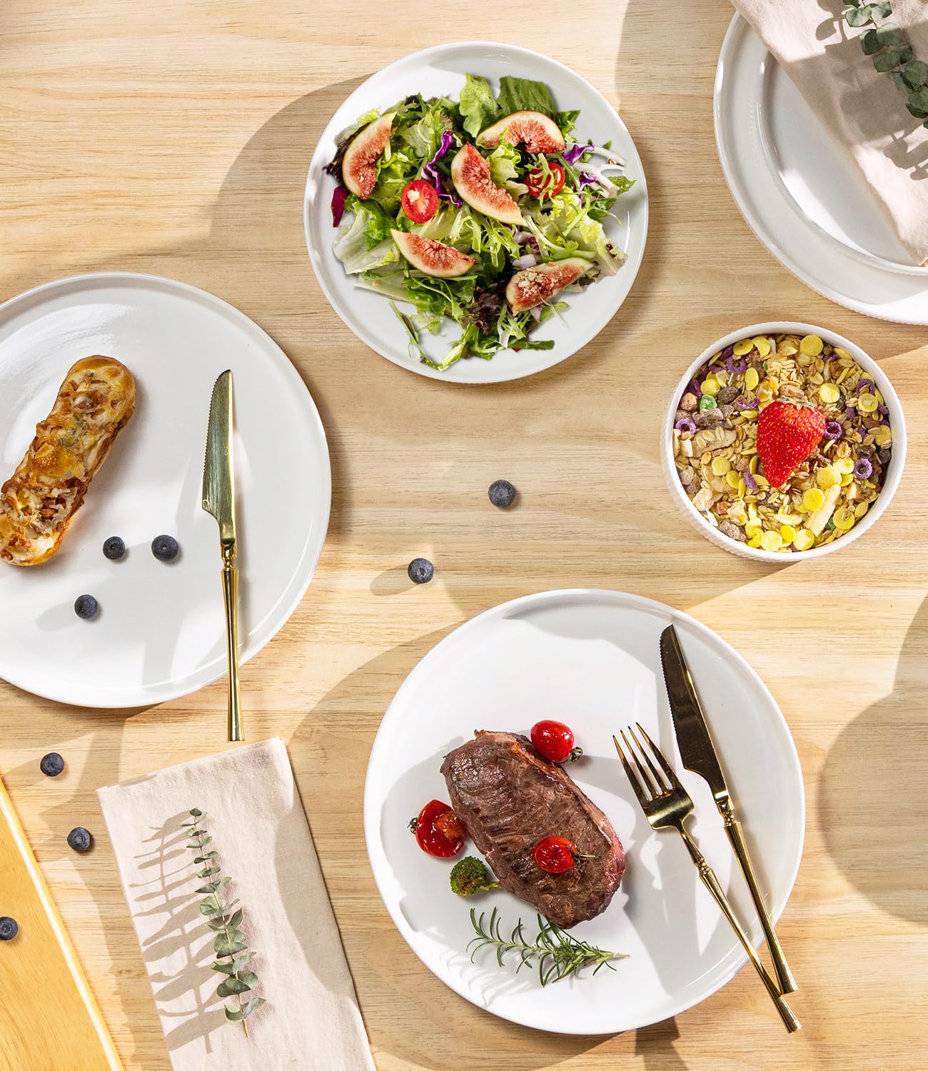 TheTerra Ceramic Dinnerware Sets for 4, 12 Pieces Porcelain Lightweight Plates and Bowls Sets, Scratch Resistant Dish Set, Oven & Microwave & Dishwasher Safe, Bright White